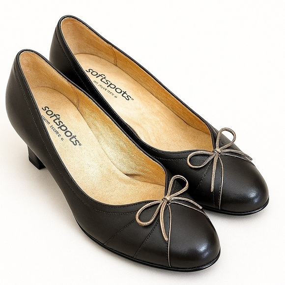 Softspots Shoes - Softspots Brown Leather Heels 8.5W | Classic Round Toe Comfort Pumps